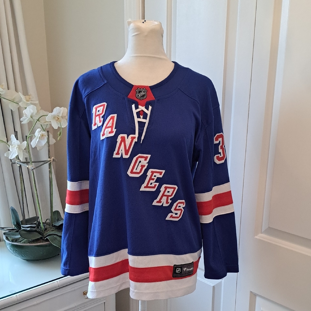 Fanatics Youth Premiere NHL New York Rangers Hockey Fan Blue/Red Jersey ‎ L/XL
